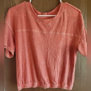 Red Relaxed Crop Short Sleeve Tee